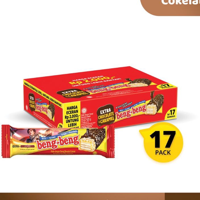 

ZVSW7607 Stok terbaru Beng Beng BOX BengBeng Reguler Extra Chocolate & Caramel Crispy Wafer beng-beng Netto isi 17pcs X 25gr - 1 DUS