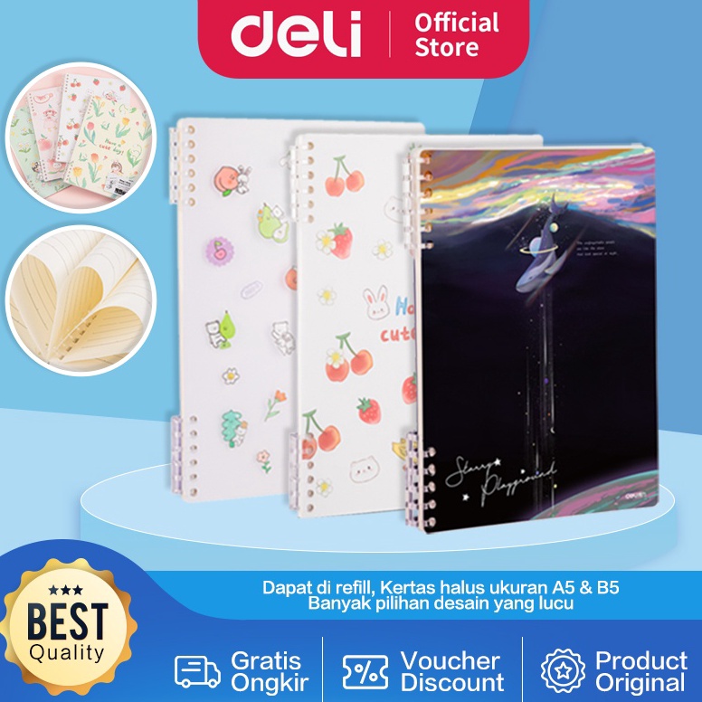 

[PROMO 6BDA] Deli Loose-Leaf Notebook / Binder Buku Catatan Lucu Dapat di Refill Isi 50 Lembar A5 B5 2450X 272