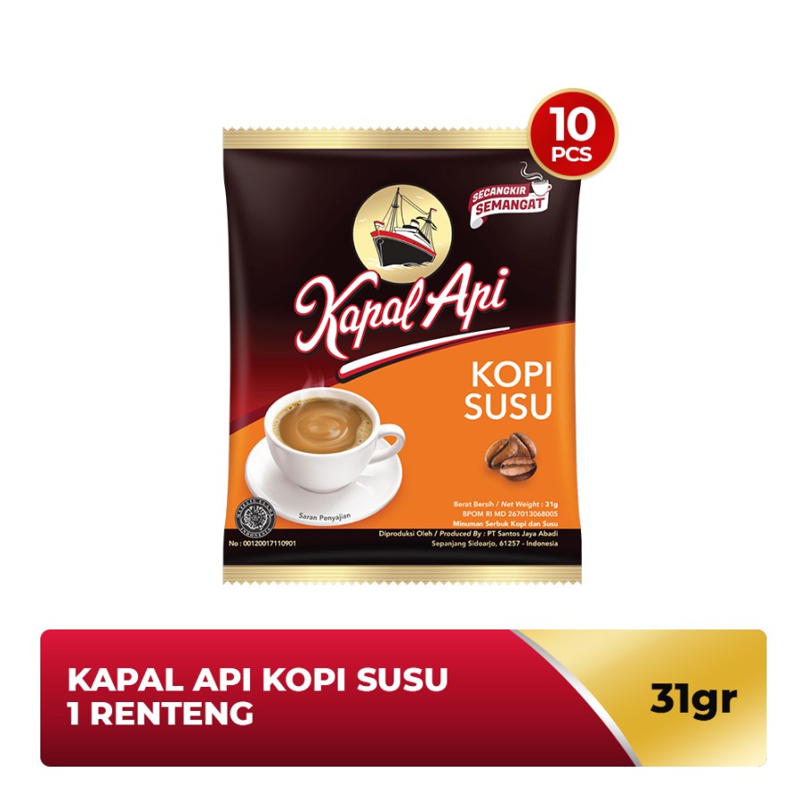 

Kapal Api Kopi Susu 1 Renceng isi 10 sachet @31 gr Instant Bubuk