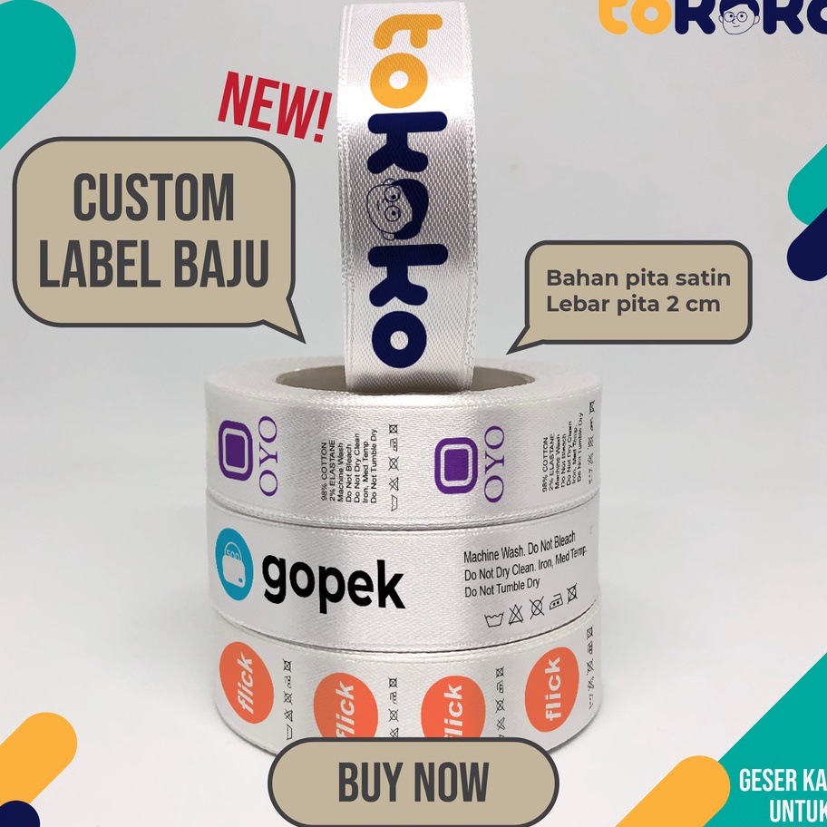 

RGHK9999 DiSkon !! Label Baju Custom per 100 pcs Bahan Satin Berwarna Label Hijab Label Pita Murah