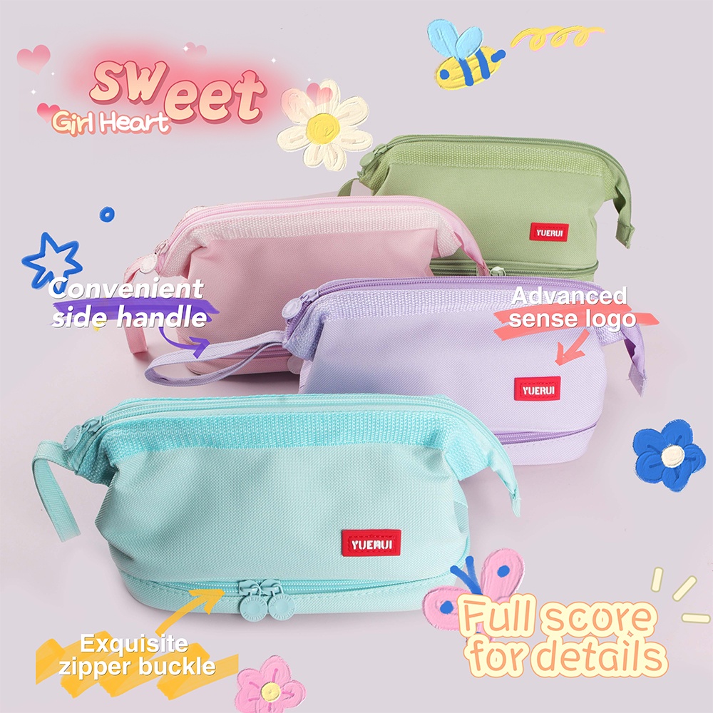 

SeamiArt Double Layer Macaron Cute Pencil Case Large Capacity Multifunctional Pen Bag Tas pensil Kantong pen