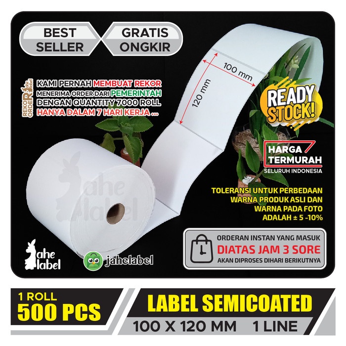 

Terlaris Label Barcode Semicoated 100X120 Mm , Semicoated 100X120Mm - 500 Pcs