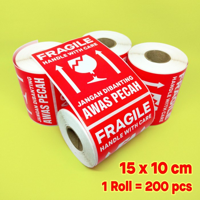 

Stiker Fragile Awas Pecah Jangan Dibanting 15 X 10 Cm/ 1 Roll/ 200 Pcs