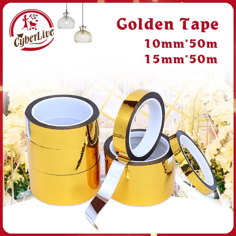 

[YQS ❣✉> 50m Gold Washi Tape Untuk DIY Scrapbooking Sekolah Dan Kantor Dekorasi - banyak diiminati!