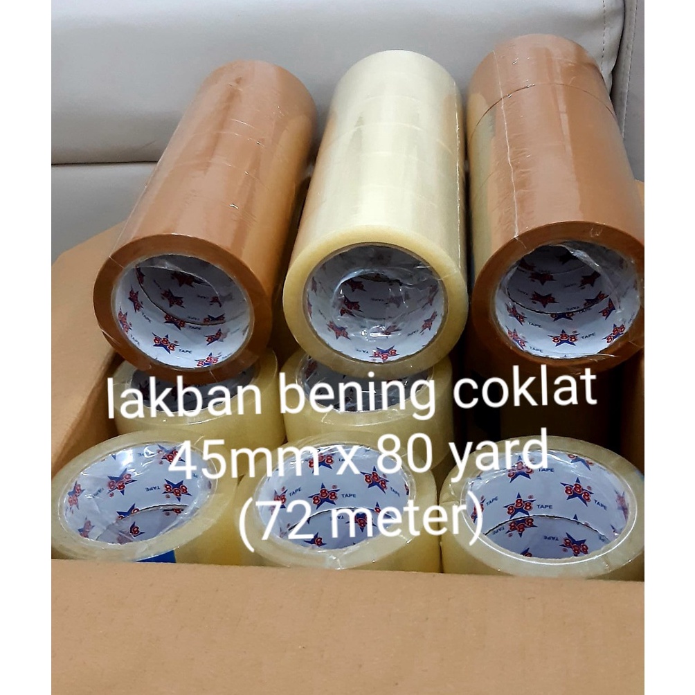 

Stok Banyak.. LAKBAN BENING DAN COKLAT NAWA TAPE/OCIN TAPE 45 MM X 90Y BC HARGA 6 PCS VKF