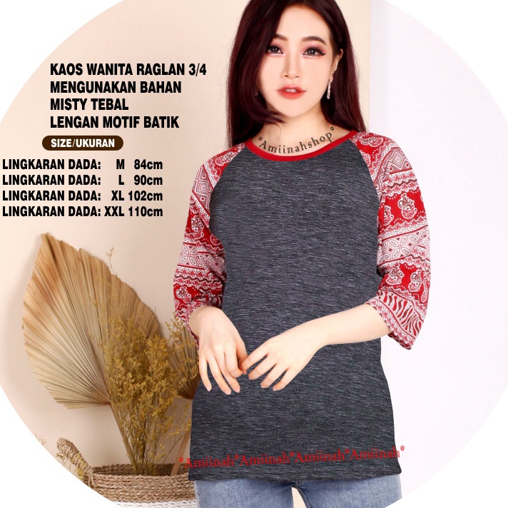 HOT SALE COD-Kaos Wanita (POLOS BATIK) Kaos Raglan 3/4 M81 Model Kombinasi Batik/ Kaos Cewek/ Kaos O