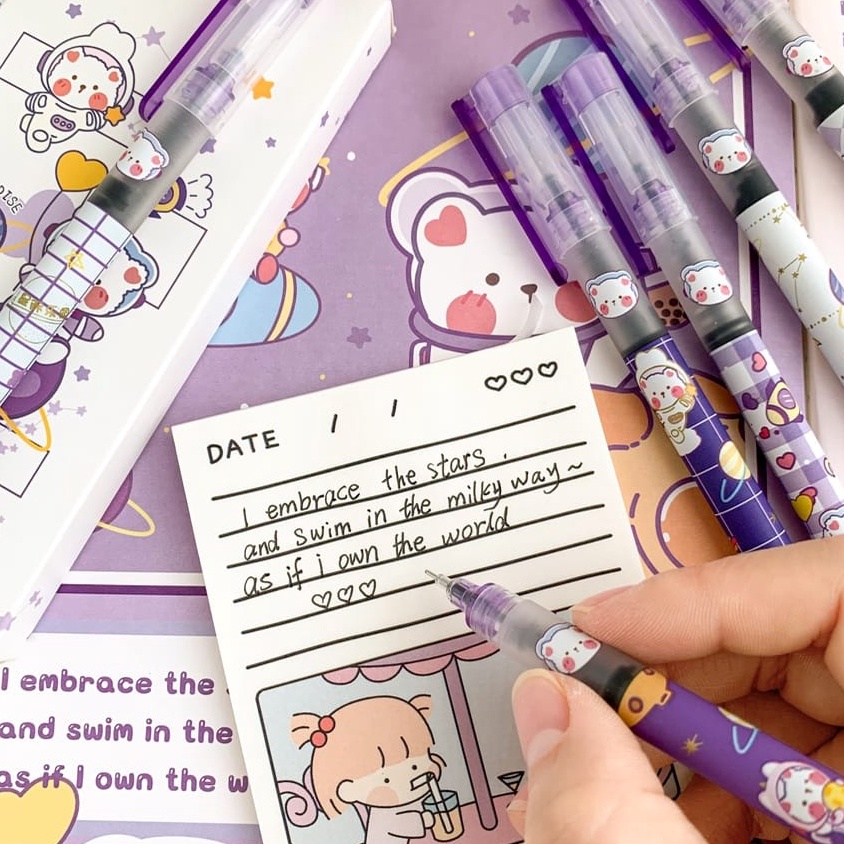 

YXQW9013 【Penjualan Terbaik】COD HM19 Bolpen Box 6pcs Pulpen Gel Motif Lucu isi 6pcs tinta hitam 0.5mm