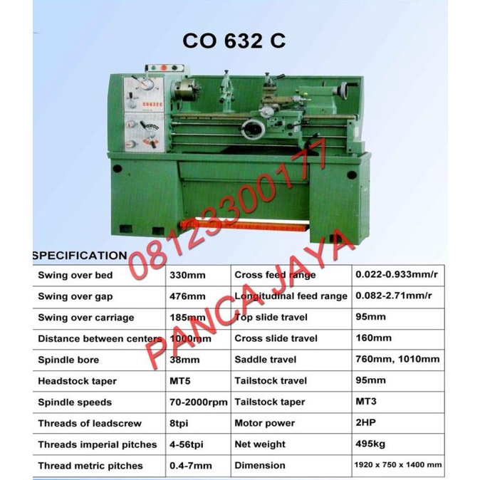 Mesin Bubut CO 632 C Long 1 Meter ( Bench Lathe ) MESIN BUBUT BESI CO