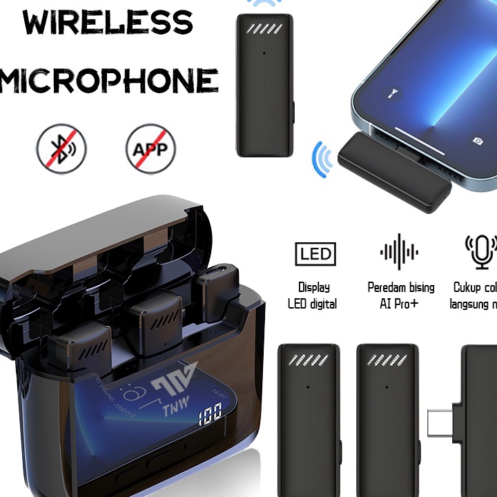 AIF249 TNW A9 Mikrofon Lavalier Nirkabel dengan Digital Display Lapel Mini Microphone Dual Transmitt