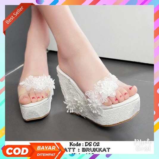 Sandal Wedges Terbaru 2023 Wanita Tinggi Sendal Kondangan Karet Sepatu Sandal Remaja Simple Wejes Ib