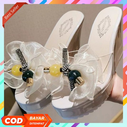 Sandal Wedges Terbaru 2023 Wanita Tinggi Sendal Kondangan Karet Sepatu Sandal Remaja Simple Wejes Ib
