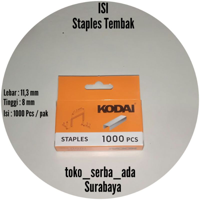 

Isi Staples Tembak 8 x 11,3 mm per pack isi 1000 pcs Kodai