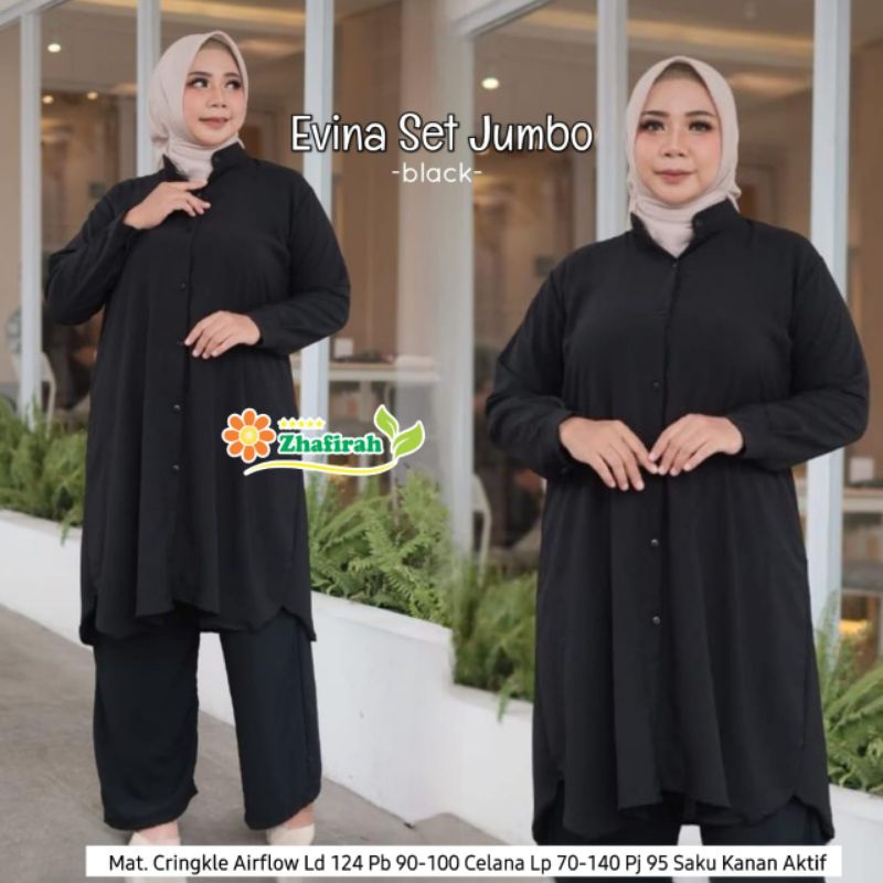 EVINA JUMBO SET/ SETELAN TUNIK CELANA POLOS PREMIUM ORI ZHAFIRA