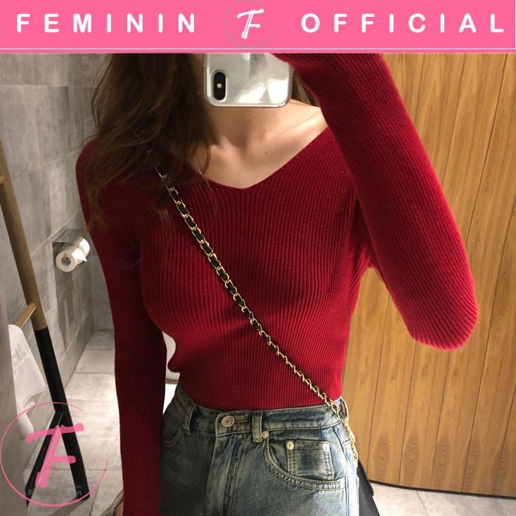 Termurah Feminin Atasan Wanita Bahan Rajutan / Rajutan Lengan Panjang Slim Ketat Hangat Bottoming Sh