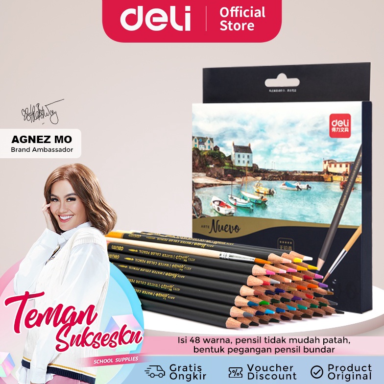 

★Diskon Deli pensil warna 24/36/48C watercolor dengan kuas non-toxic, dapat dicuci dan teknologi hybrid 65X0 N48 ✾