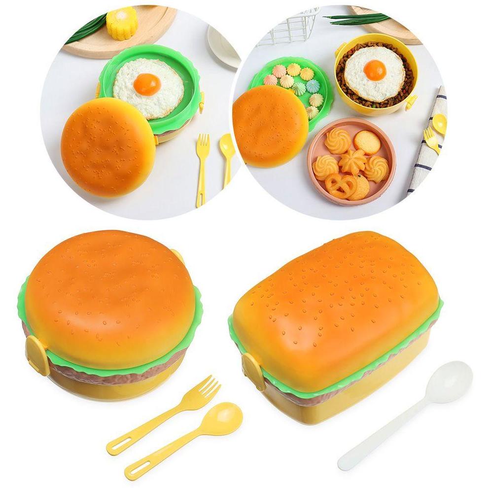 Tempat Bekal Hamburger / Lunch Box Hamburger Makan Unik Sendok Garpu Kotak Makan Anak 457