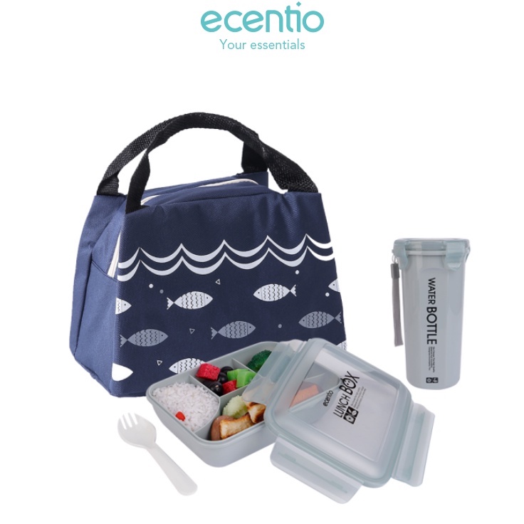 PROMO ecentio 1.4L lunch box anak dan tas/tempat makan kotak makan set 650ml botol air