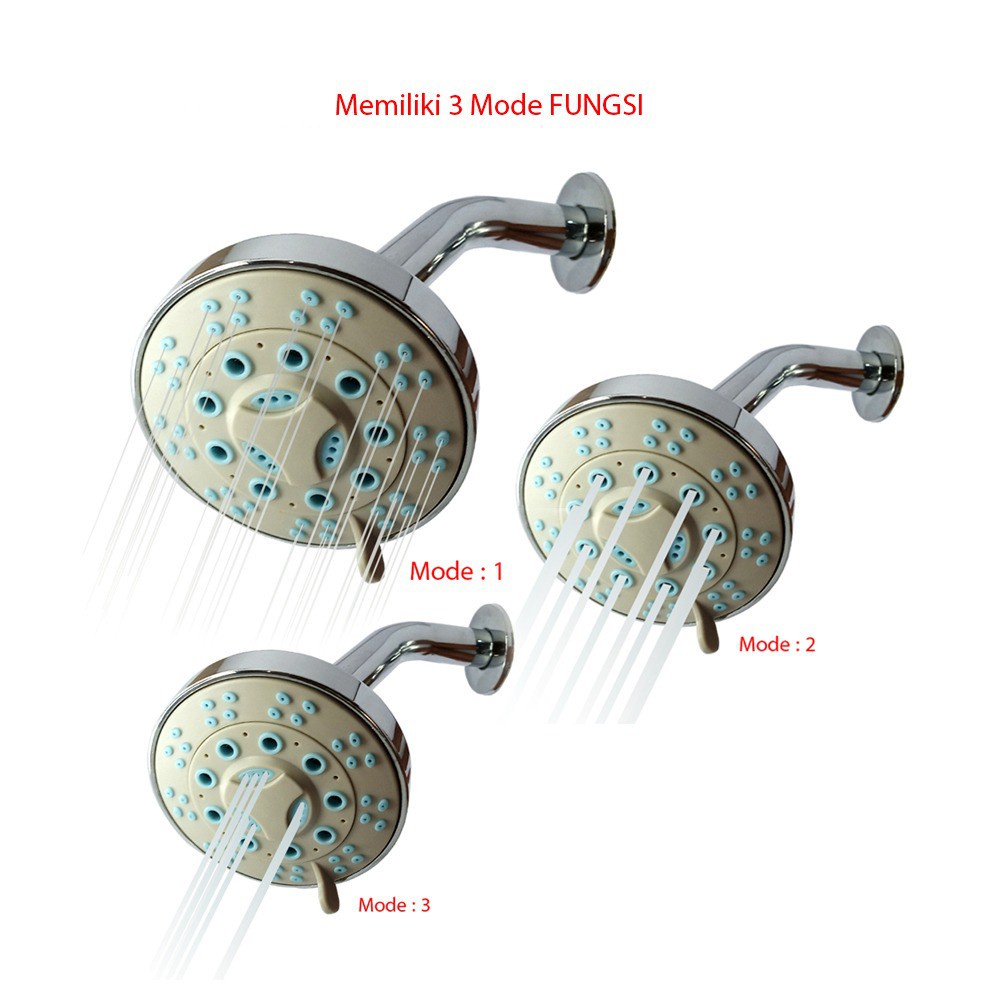 Shower Kamar Mandi Shower Tanam/Dinding Ukuran 4" Shower Mandi 3 E Fungsi Drat Pipa 1/2"