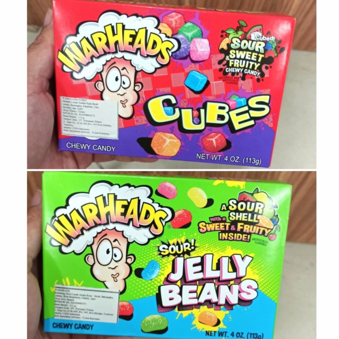 

Warheads Sour Sweet Fruity Chewy Candy 113G / Warheads Sour Jelly Bean