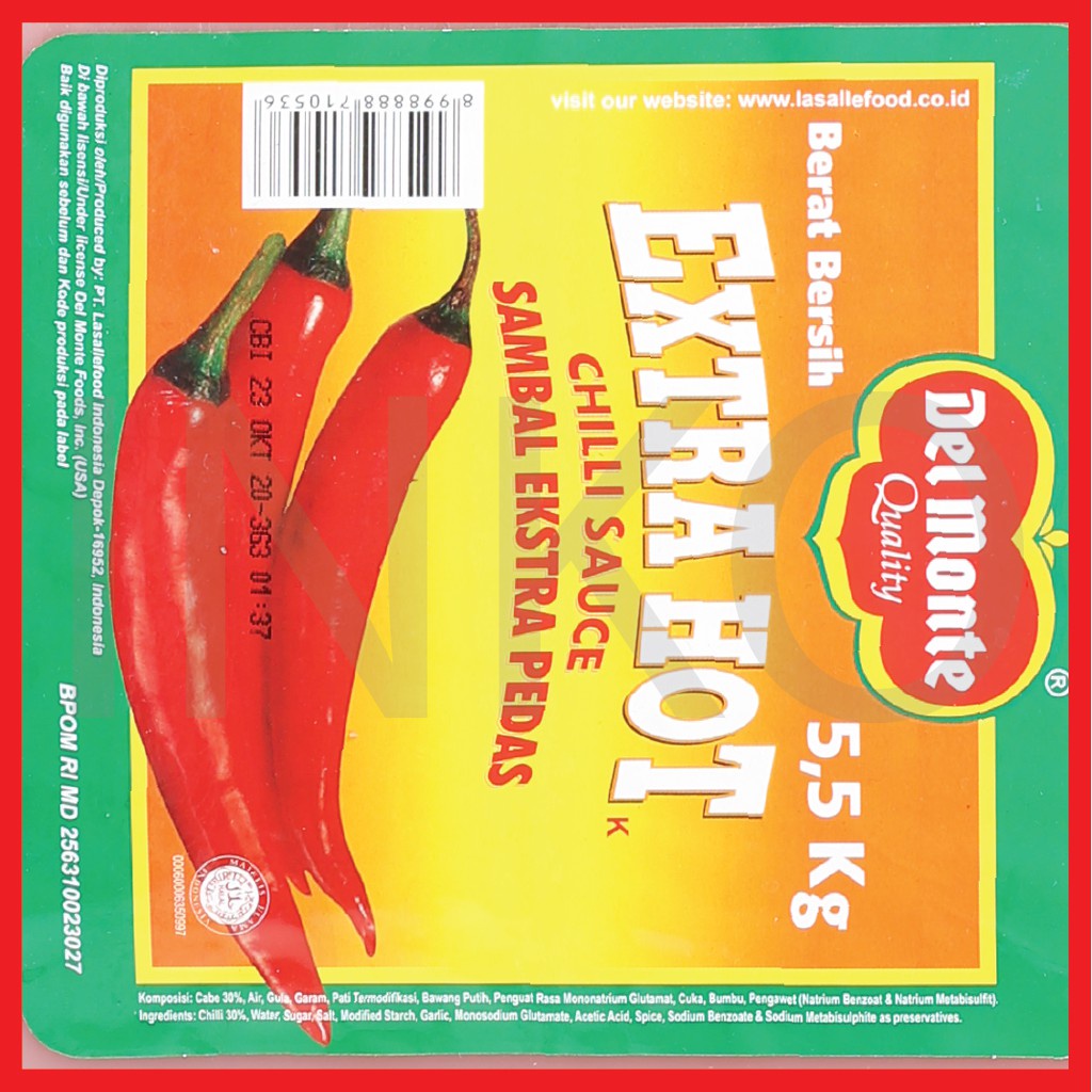 

Delmonte Extra Hot Chilli Sauce Sambal Extra Pedas Jerigen 5.5Kg