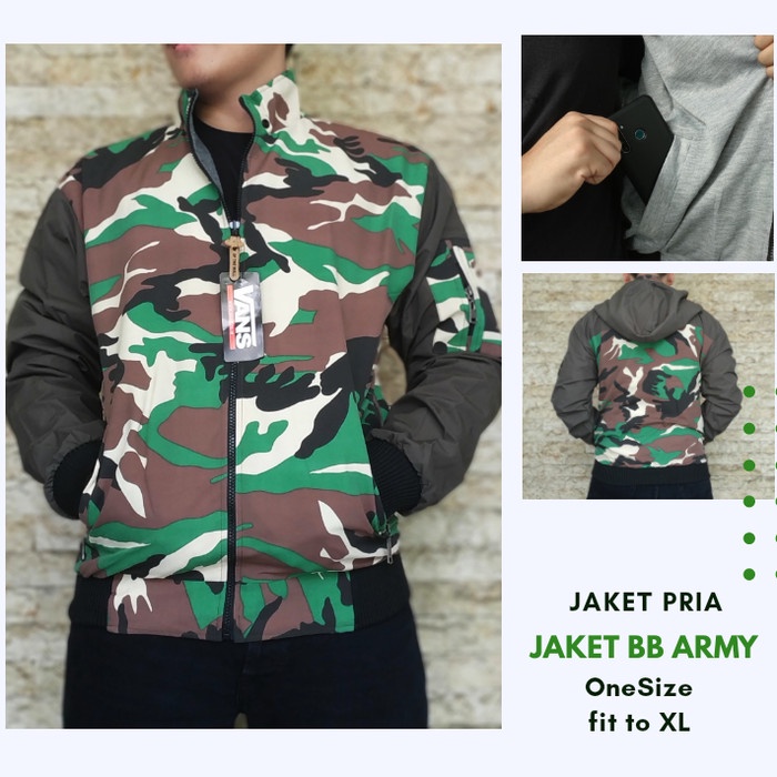 jaket pria Jaket Pria Loreng - Jaket Bolak balik Motif Army / loreng - Jaket Army(Q4J0) jaket pria t