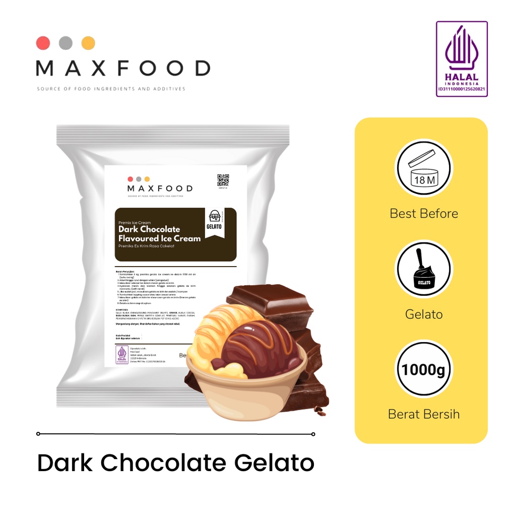 

Gelato Powder Dark Chocolate / Bubuk Gelato Rasa Coklat 1 KG