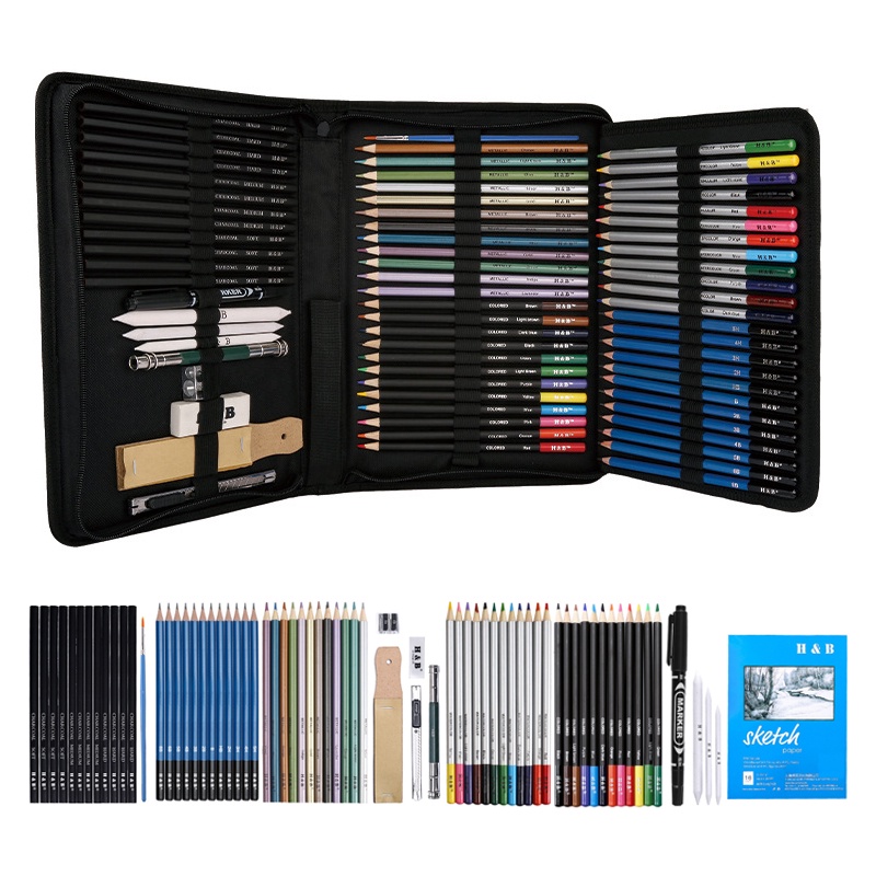 

71 pcs/set Drawing Sketch Pencils Charcoal Graphite Watercolor Metallic Colored Pencil for Art Painting Coloring Stationery