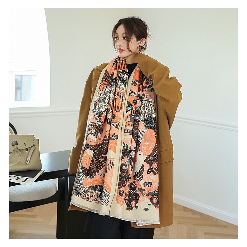 WPQ CAMELLIA SYAL SCARF SHAWL ELEGAN MOTIF T CASHMERE C5Z