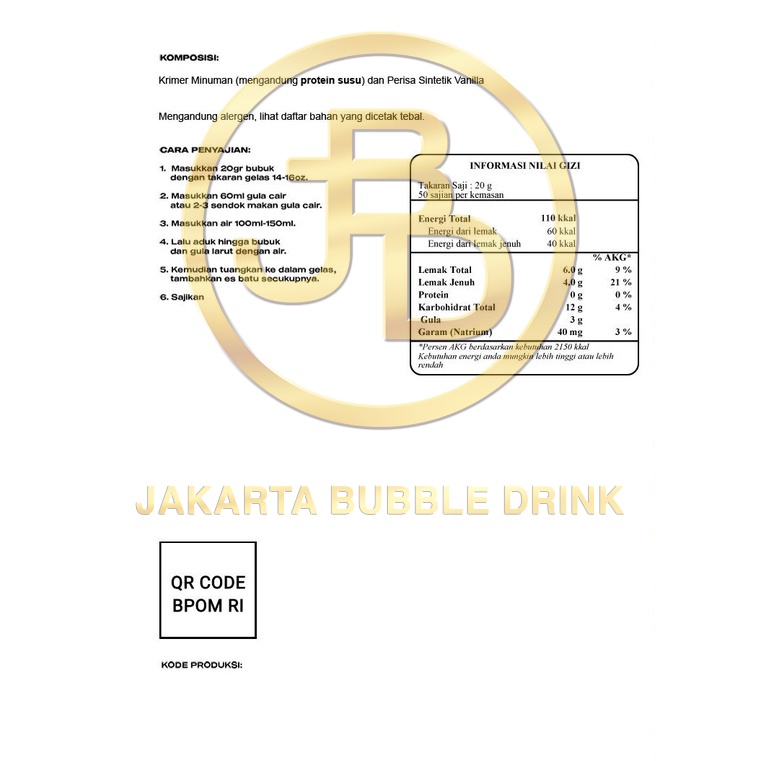 

Bubuk Numan Vanilla - Jakarta Bubble Drink Bpom&Halal