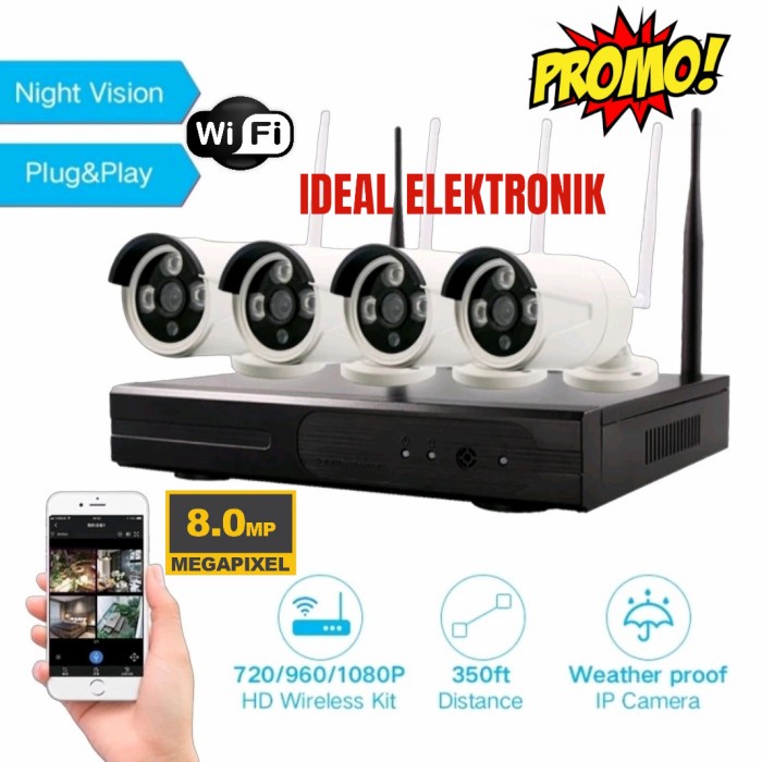Paket Cctv/Cctv Wireless/Camera Cctv/Nvr Kit 4 Channel 4 Camera 8Mp