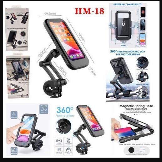 HM-18 - HOLDER MOTOR STANG HM-18 WATERPROOF HP DI SEPEDA PHONE HOLDER