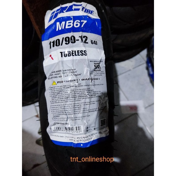 BAN LUAR 110/90-12 SCOOPY BELAKANG MB67 IRC TUBLESS ( 110 ) IRC