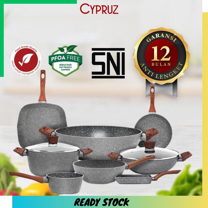 cypruz marble wok pan fry pan sauce pan wajan keramik anti lengket