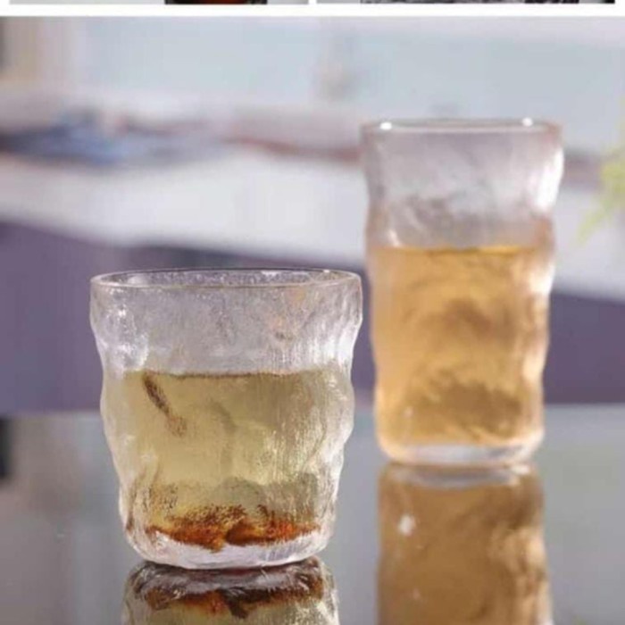 Gelas Kaca Beling Awet Tebal Kuat Tahan Panas Unik Ulir Kerut Kapasitas 280ML Gelas Saji Minum Kopi 