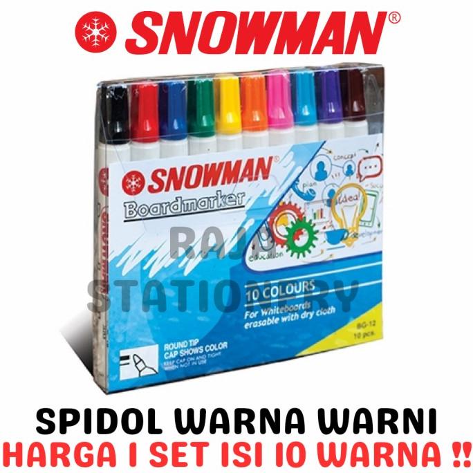 

Snowman Colour Whiteboard Marker 10 WARNA / Spidol Warna Snowman