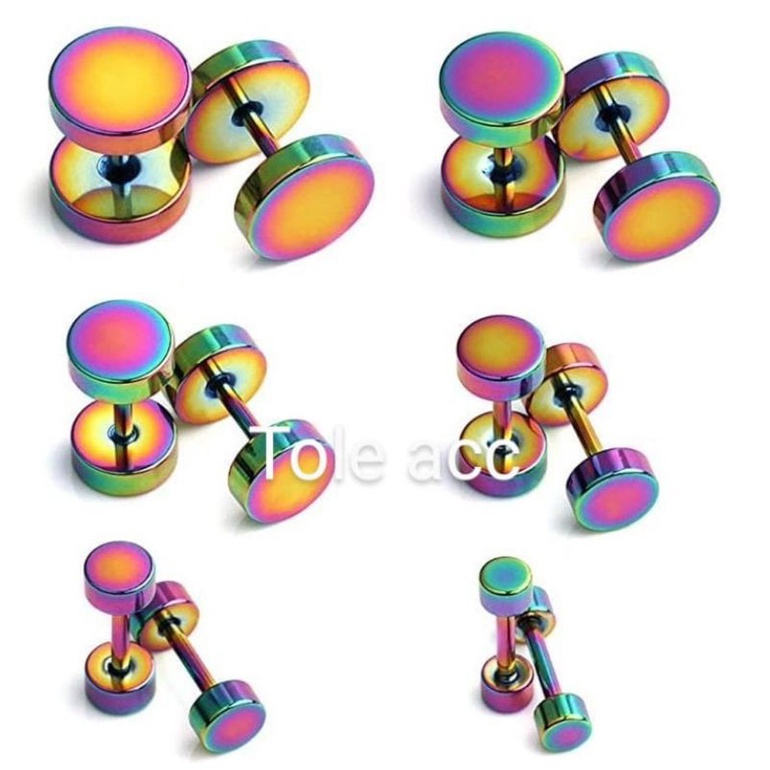 Anting Tindik Roda Pelangi Antikarat Pria Wanita/ Anting Barbel/ Tindik Barbel