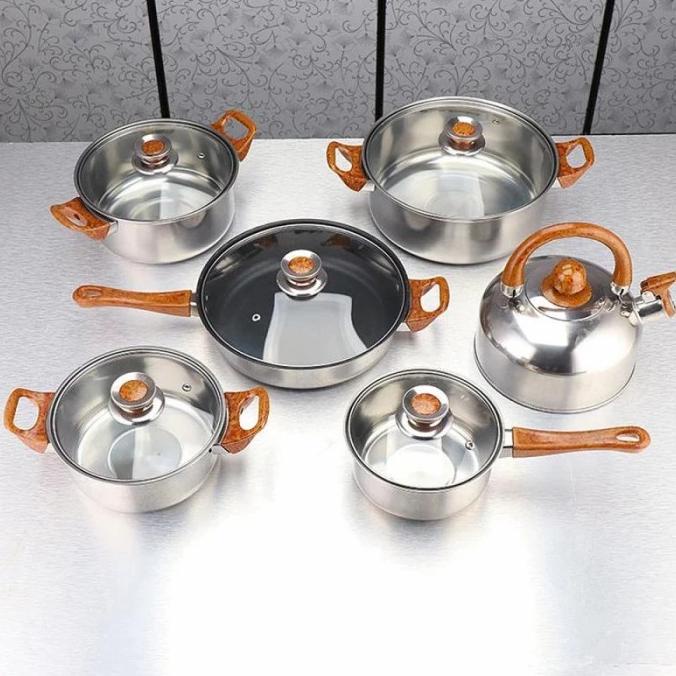 Set Peralatan Masak Panci Wajan Teko Stainless Cookware BOBOKO 6 Set