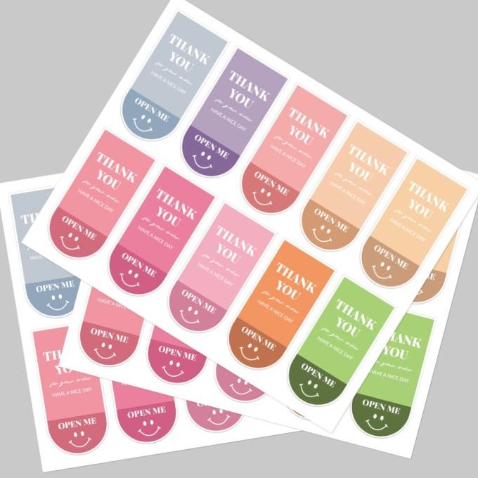 

,,,,,,,] Stiker Label Open Me OVAL Sticker Thank You Segel Box Mika Isi 100 pcs