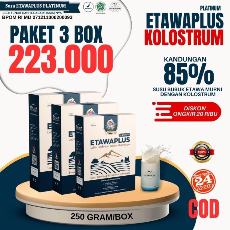 

Etawaplus Platinum / Etawaku Platinum Untuk Obat Pernafasan / Susu Kambing / Susu Etawa Paket 3 Box