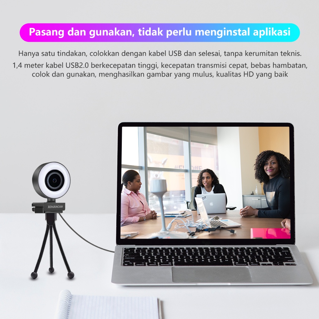 Xihancam Ip Camera Laptop Usb Webcam 2K Lampu Ring Light Kamera Webcam Laptop With C Streang Usb Web