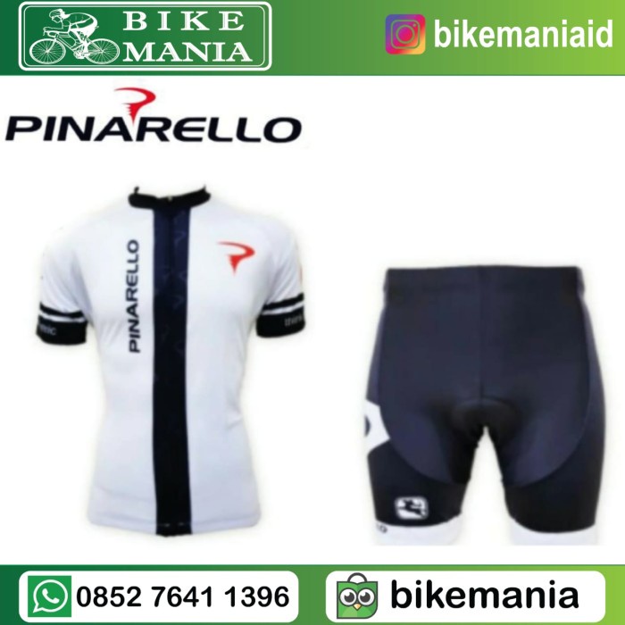 Baju sepeda Men set pinarello putih list hitam not Santic