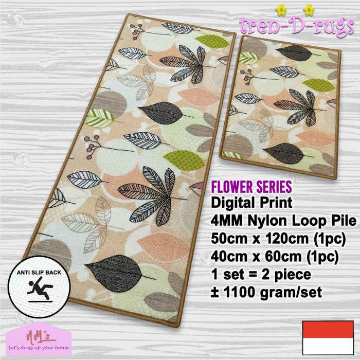 Terlaris Karpet Keset Kaki Bunga Flower Print Dapur Set Kitchen Mat Anti Slip