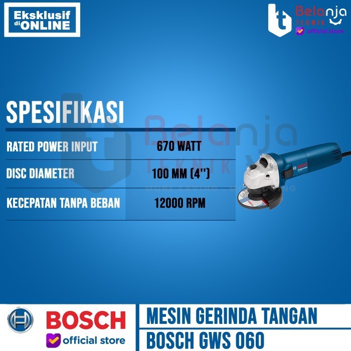 Bosch Mesin Gerinda Tangan Listrik GWS 060 4 Inch + Mata Potong Granit keren