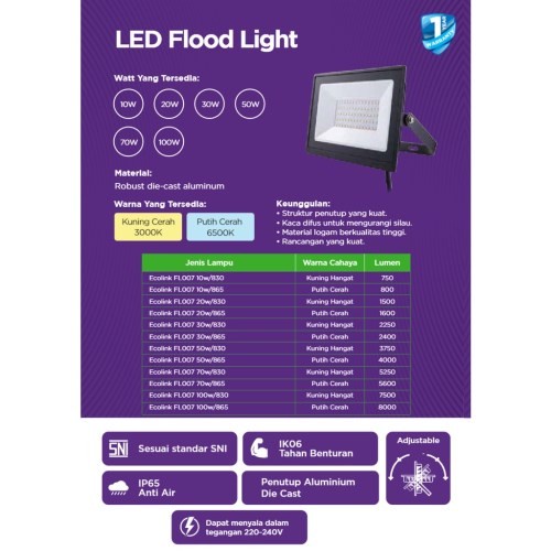 [Ready] Gs655 Lampu Sorot Tembak Oflood Lht 5 Watt Kuning Floodlht 5W [Lampu]