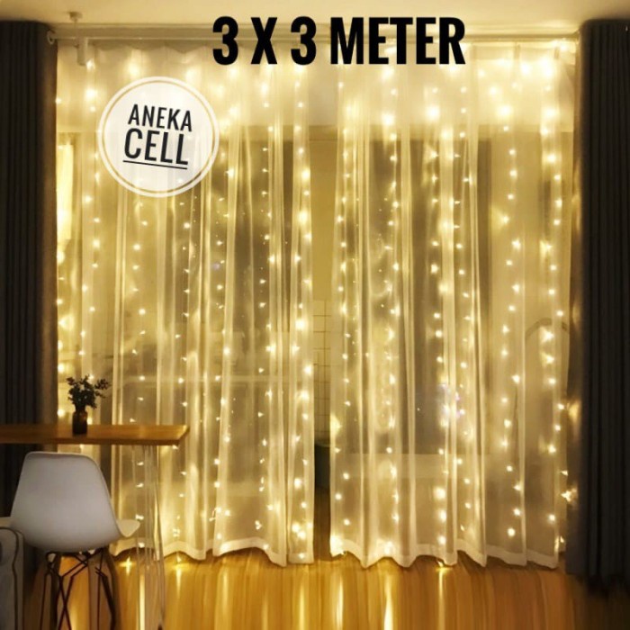 [Ready] Promo Lampu Natal Tirai Panjang 3 X 3 Meter Led Tumblr Light Tirai 3X3 [Lampu]