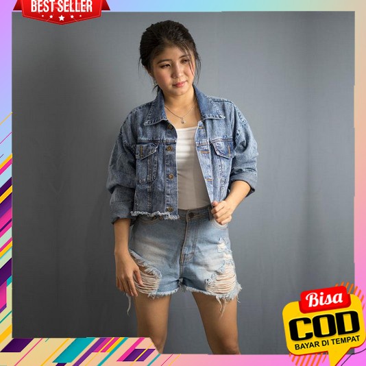 Jaket Jeans Sekolah Jin Distro Oversis Jacket Dewasa Wanita Crop Murah Hoodi Cewek Terbaru 2023 Prem