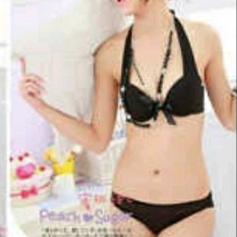 Bra set tali leher busa sedang kawat kait 2 cup A bh dan celana dalam setelan pakaian dalam halter n