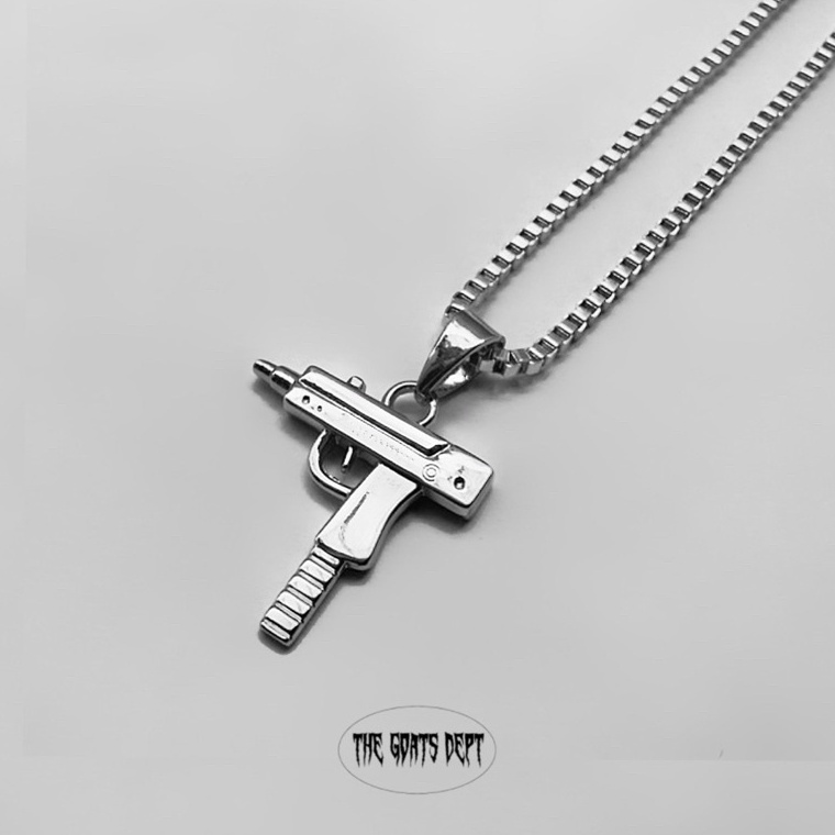 ☁ The Goats Dept - Silver Uzi Necklace Original / Kalung Najel Pubg Gamers Viral Silver Perak Rantai