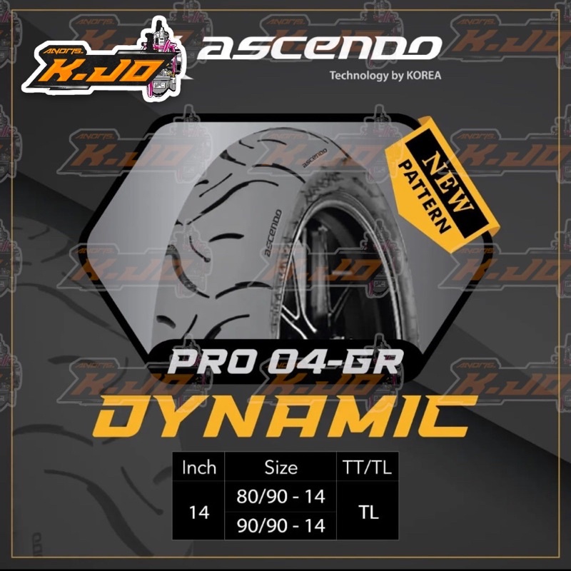 BAN LUAR DEPAN BELAKANG ASCENDO DYNAMIC 80/90-14 90/90-14 TUBLESS BEAT SCOOPY VARIO MIO XRIDE XEON