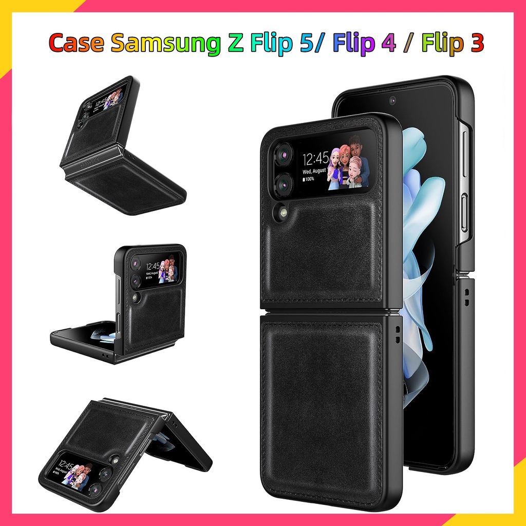 【Ready Jakarta】Case Samsung Z Flip 5 4 3 Penutup Penuh Casing Ponsel Kulit Modis Mewah Casing Samsun